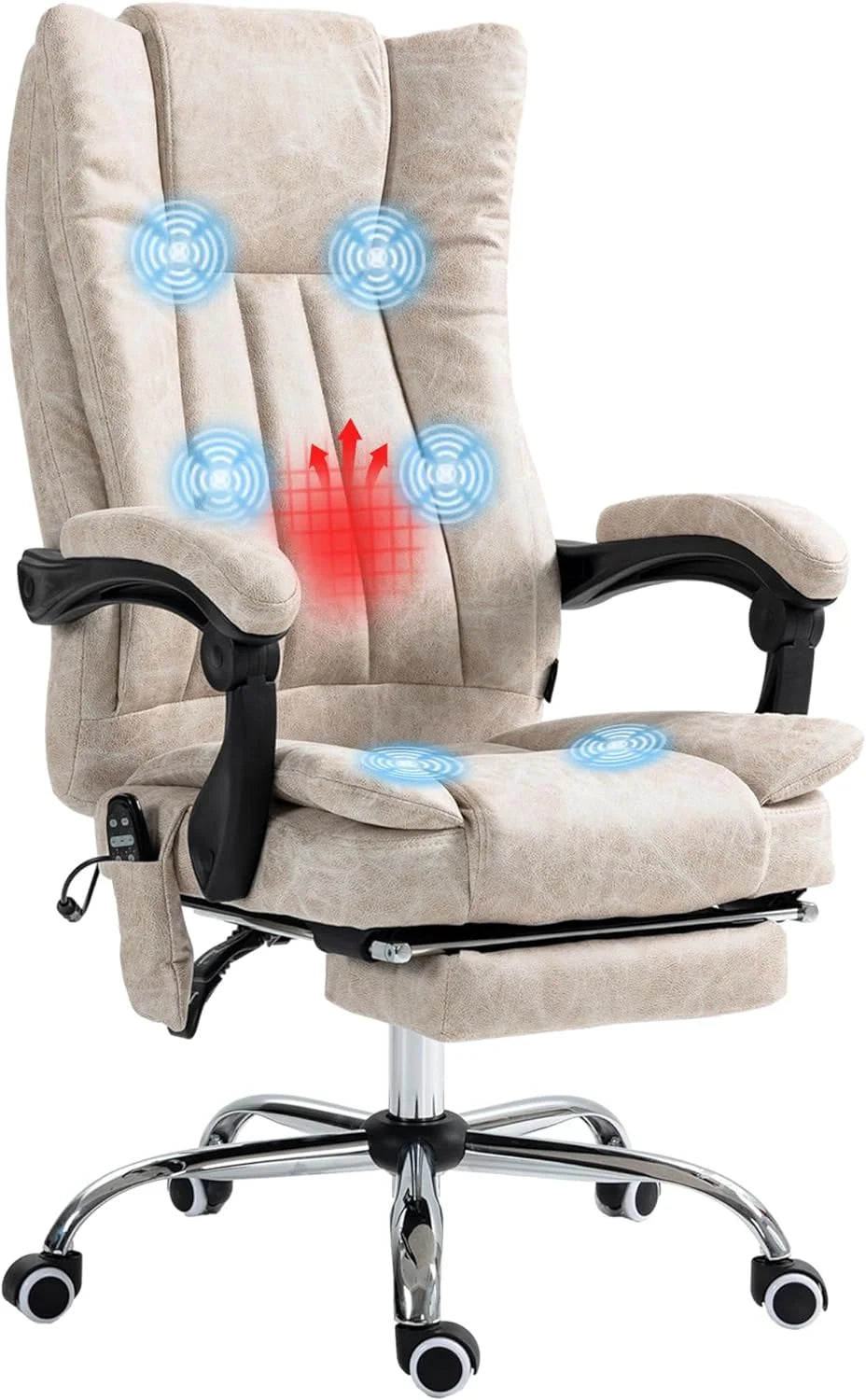 Cream White Microfiber High Back Office Chair with Massage and Footrest M298835