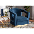 Navy Blue Velvet Fabric Upholstered Gold Finished Metal Armchair R24604