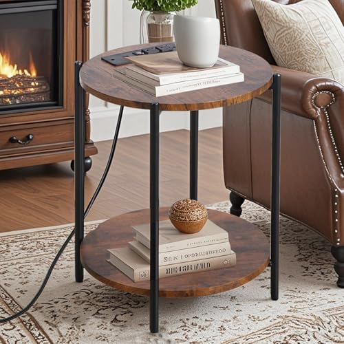 2 Tier Round Folding Side Table with Removable Tray L685
