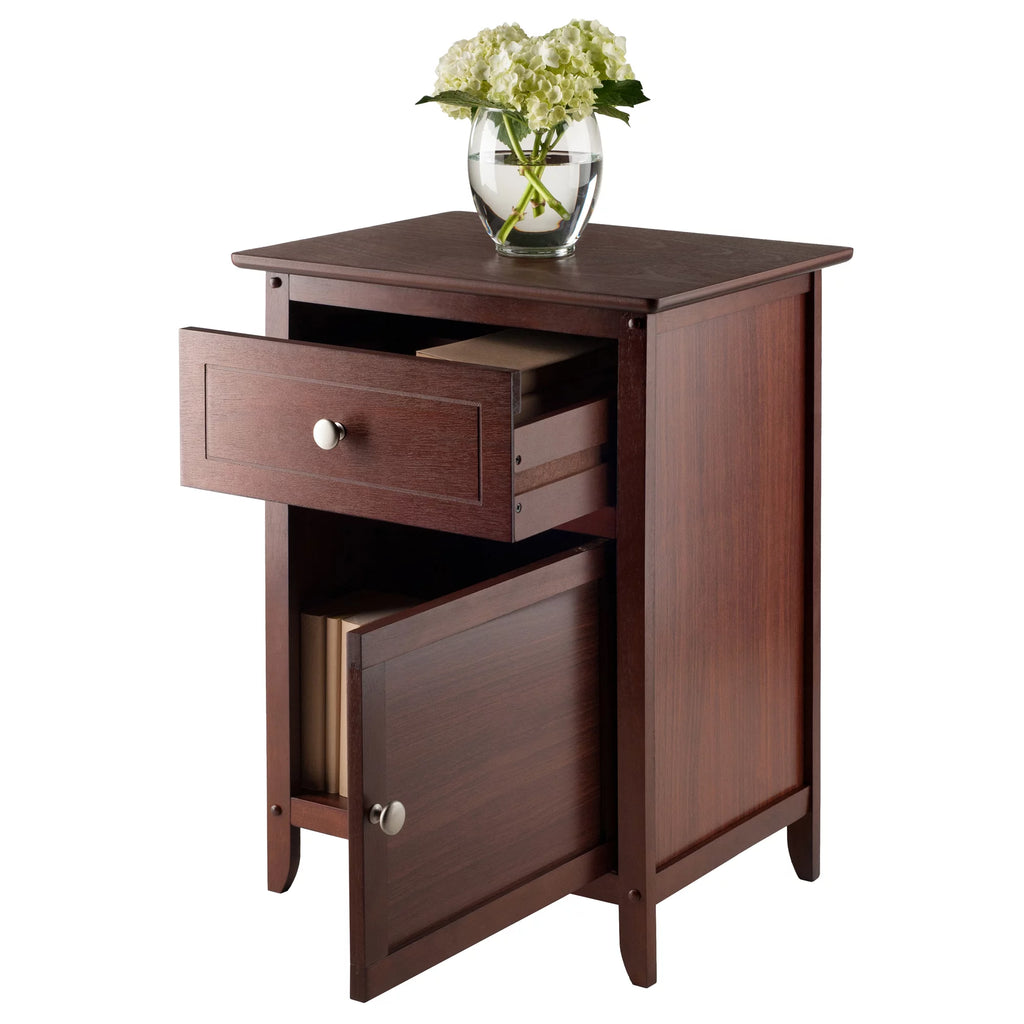 Walnut Wood Accent Table with Drawer and Door Cabinet H5797
