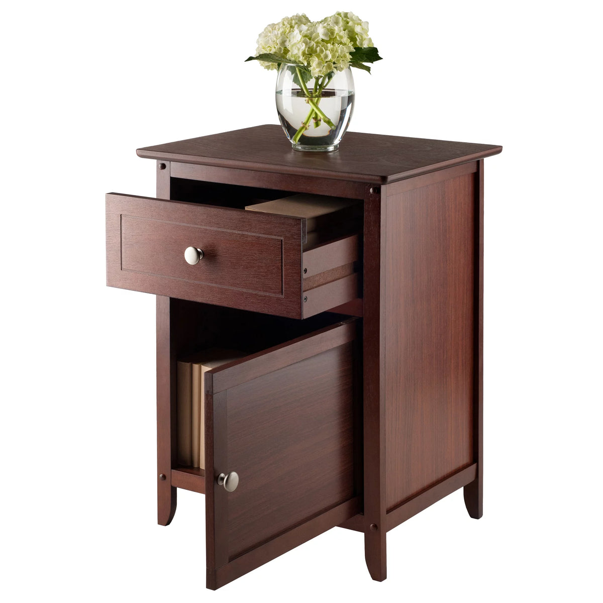 Walnut Wood Accent Table with Drawer and Door Cabinet H5797