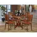Antique Mahogany 5 Piece Round Table & 4 Wood Seat Chairs E181898