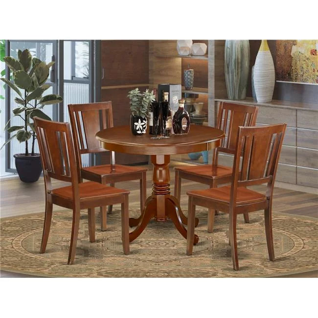 Antique Mahogany 5 Piece Round Table & 4 Wood Seat Chairs E181898