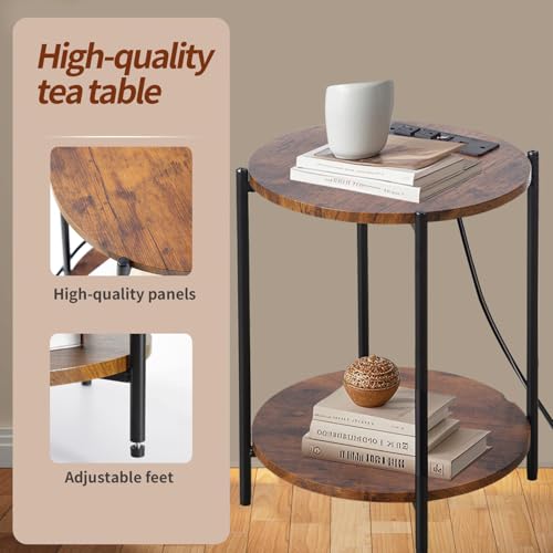 2 Tier Round Folding Side Table with Removable Tray L685