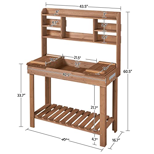 Brown Potting Bench Table with Storage Shelf F742718