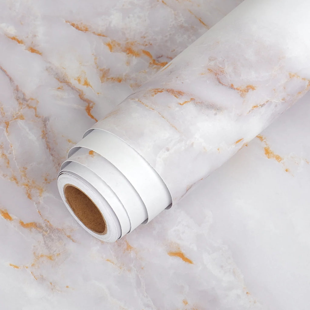 24"x160" White Gold Marble Peel and Stick Contact Paper A45042