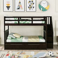 White Twin Over Twin Solid Wood Bunk Bed with Trundle Q298038