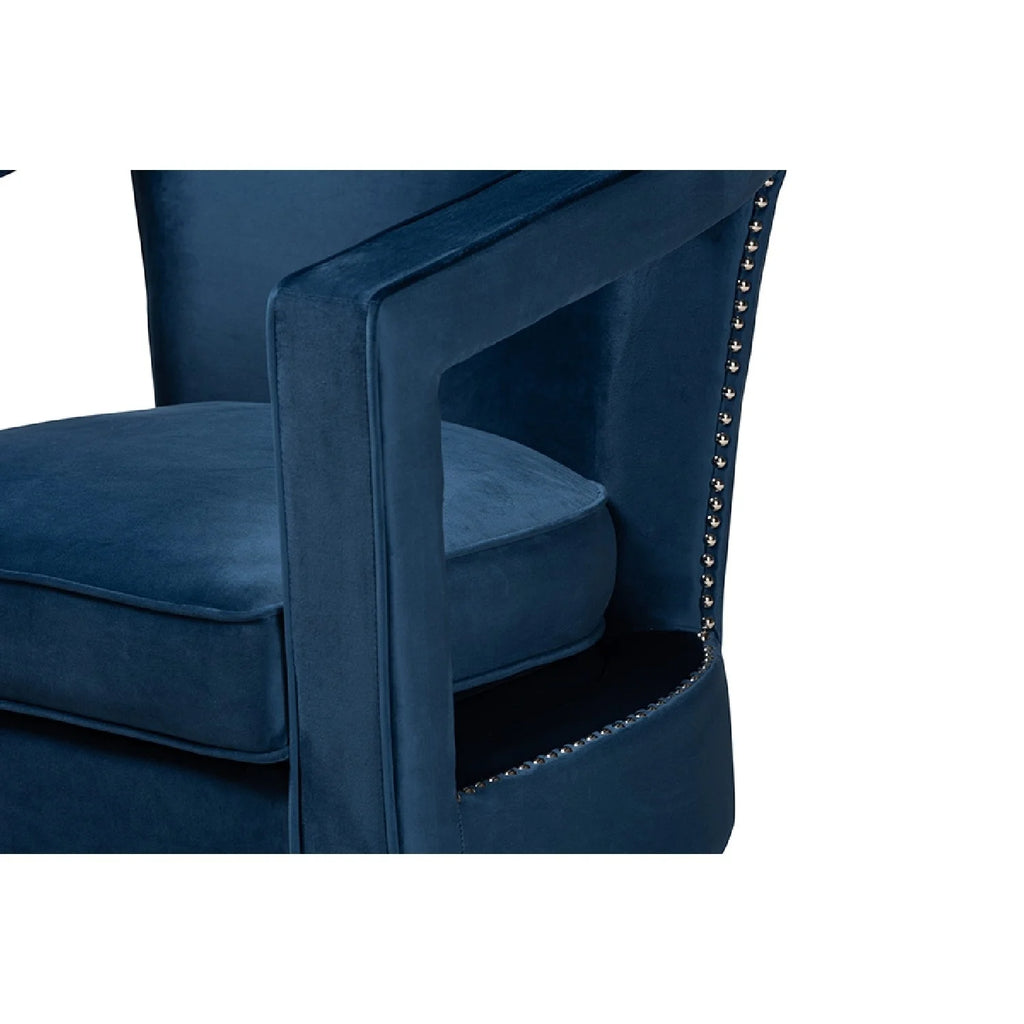 Navy Blue Velvet Fabric Upholstered Gold Finished Metal Armchair R24604