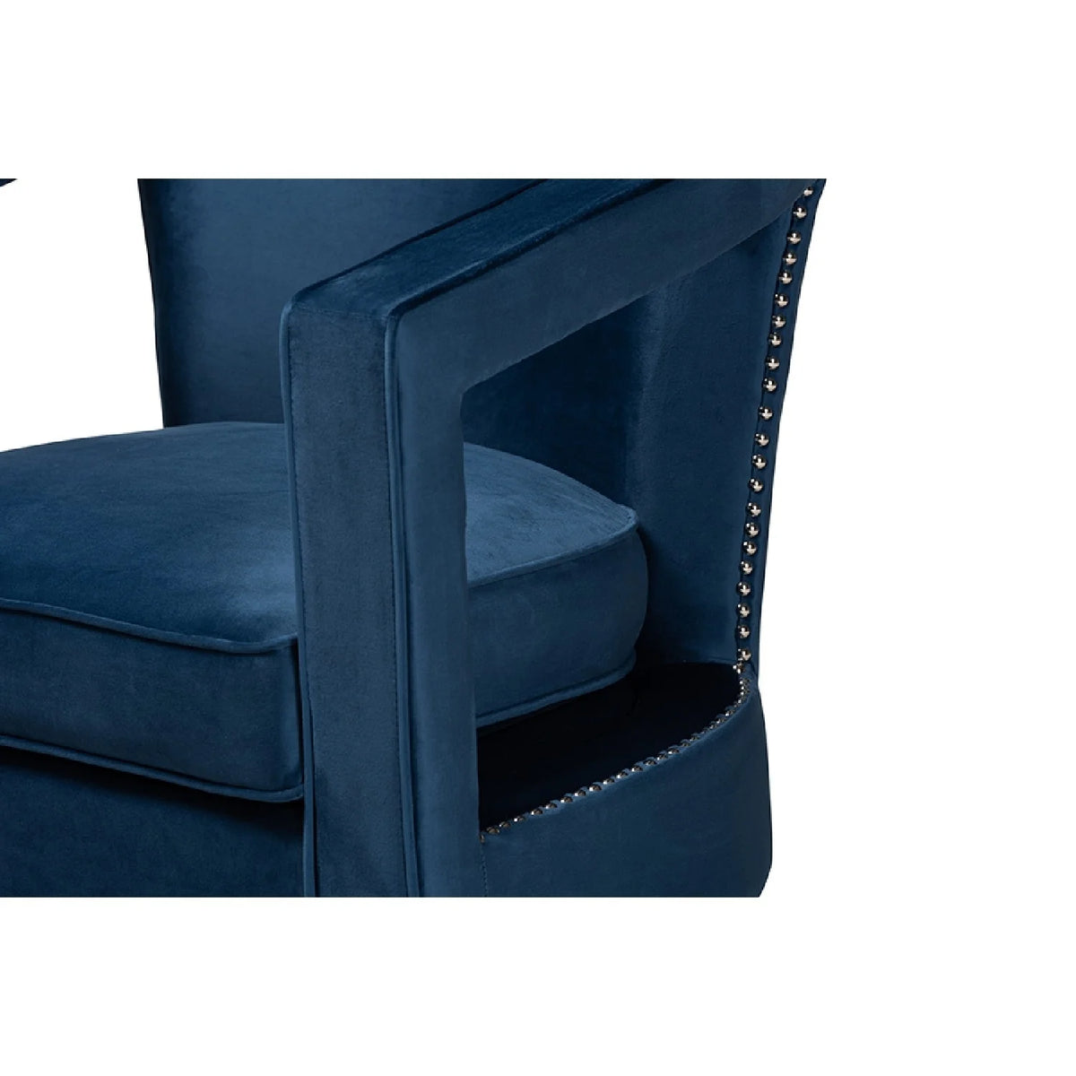 Navy Blue Velvet Fabric Upholstered Gold Finished Metal Armchair R24604