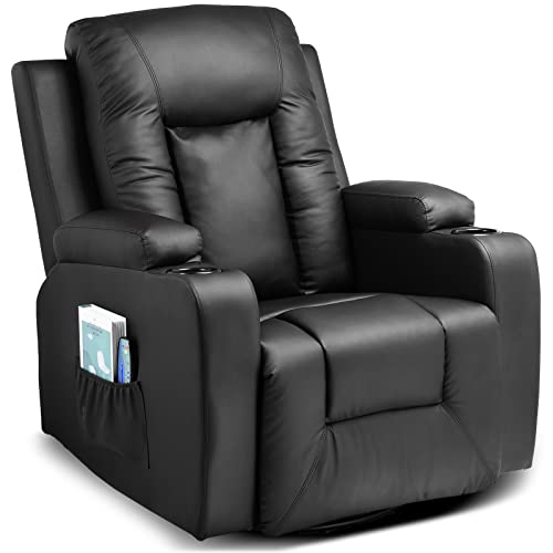 Black Swivel Rocker Recliner Chair with Cup Holders X651
