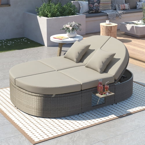 2-Person Rattan Outdoor Chaise Lounge with Cushions G3818