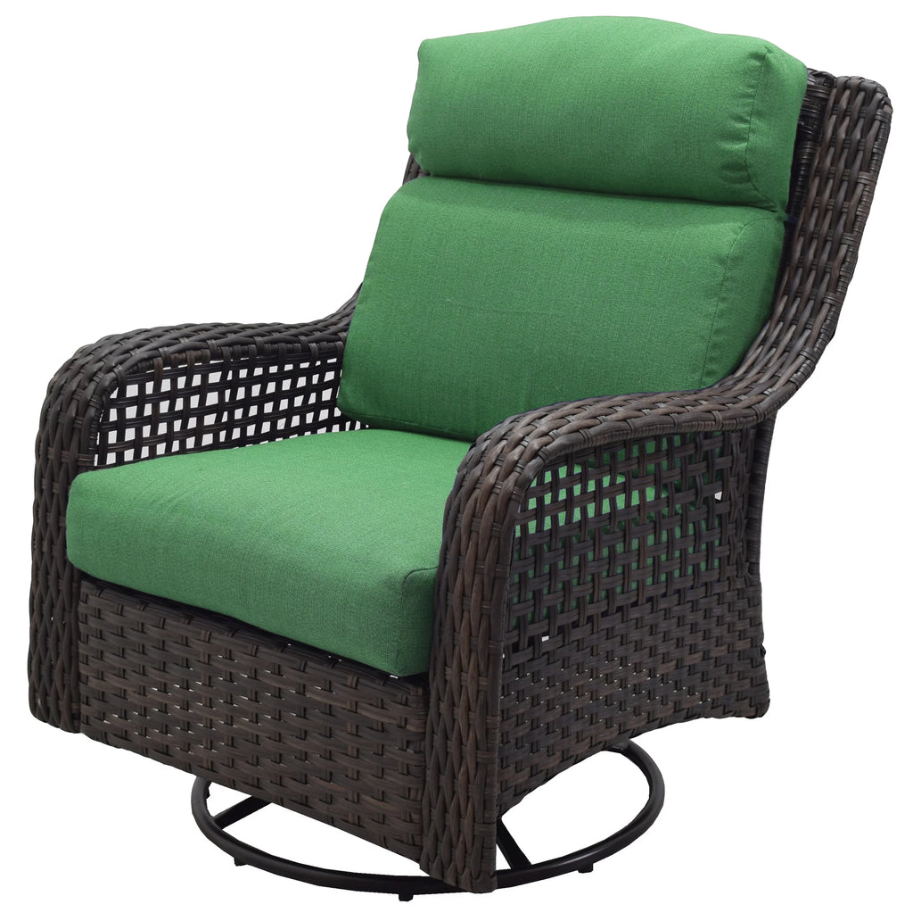 4-Piece Green Outdoor Wicker Swivel Chair Conversation Set X7637