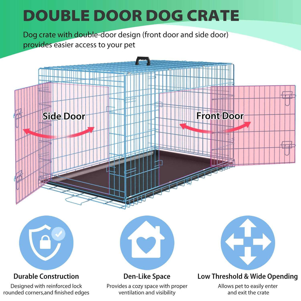 Foldable Large Metal Wire Dog Crate with Plastic Tray V869567
