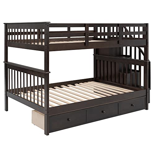 White Twin Over Twin Solid Wood Bunk Bed with Trundle Q298038