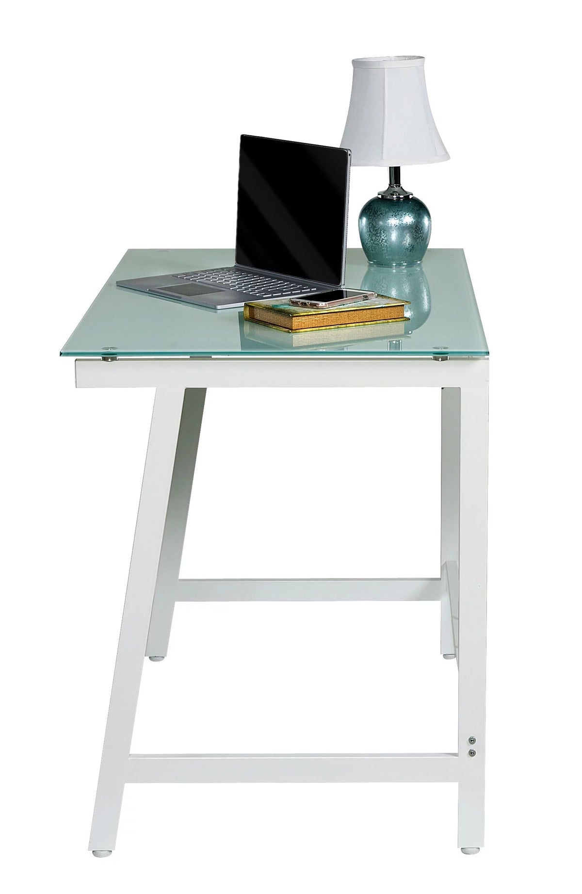 Contemporary Glass Writing Desk with Steel Frame O5162