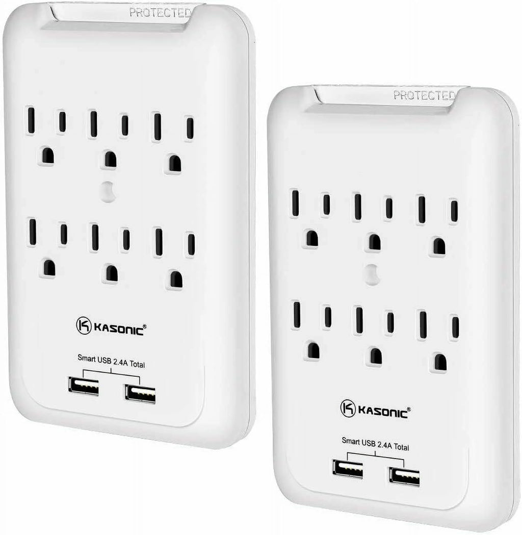 6-Outlet Wall Mount Surge Protector 2 Pack, 900 Joules with 2 USB Ports U34004