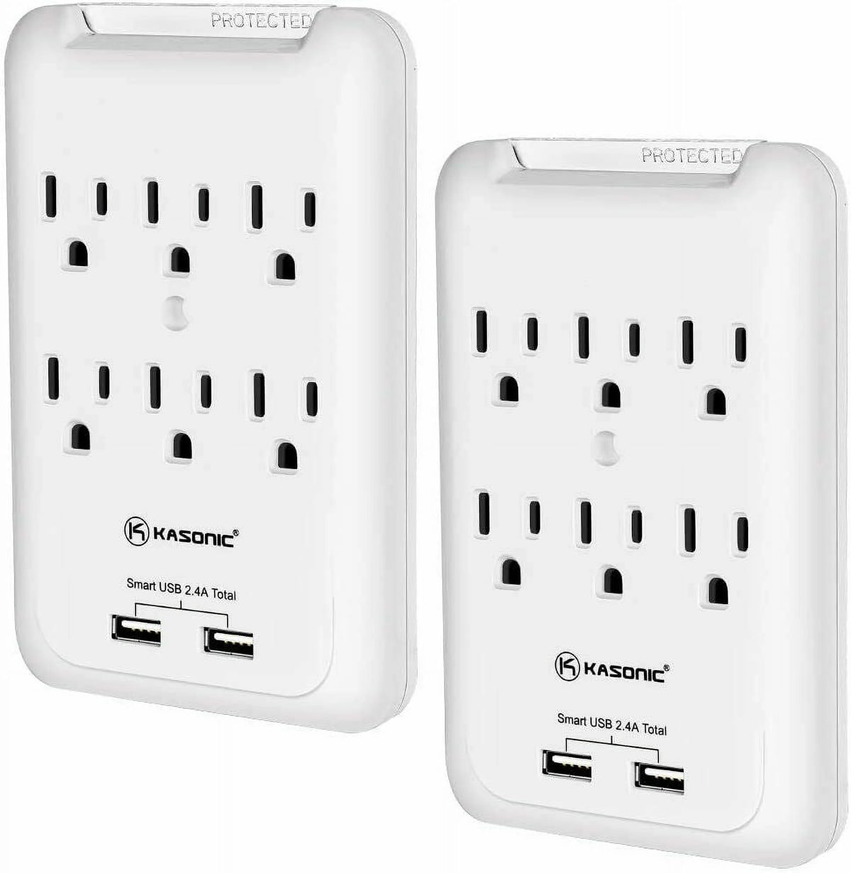 6-Outlet Wall Mount Surge Protector 2 Pack, 900 Joules with 2 USB Ports U34004