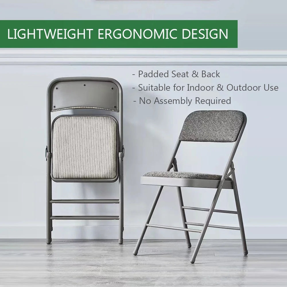 2-Pack Grey Folding Metal Chair with Backrest Padded Seats G9444