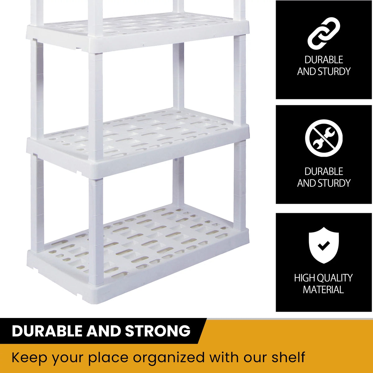 5 Shelf Plastic Garage Shelves, Pack of 4, White 750 lbs Capacity D409300