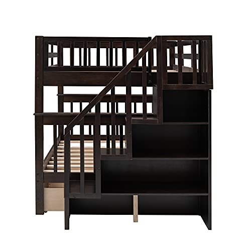 White Twin Over Twin Solid Wood Bunk Bed with Trundle Q298038