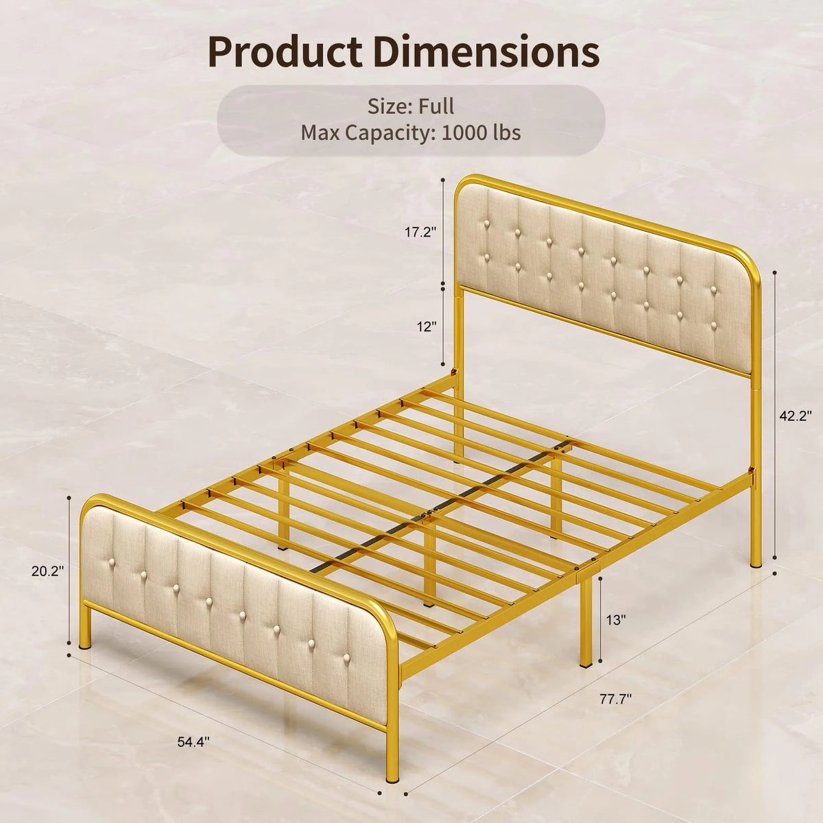 Beige Full Size Bed Frame with Headboard M6958