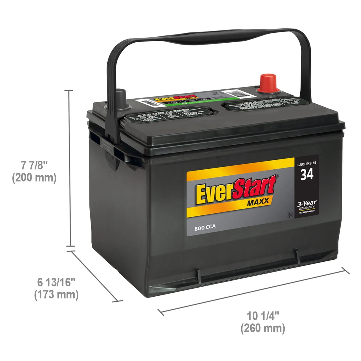 Lead Acid Automotive Battery Group Size 34 12 Volt 800 CCA S66617