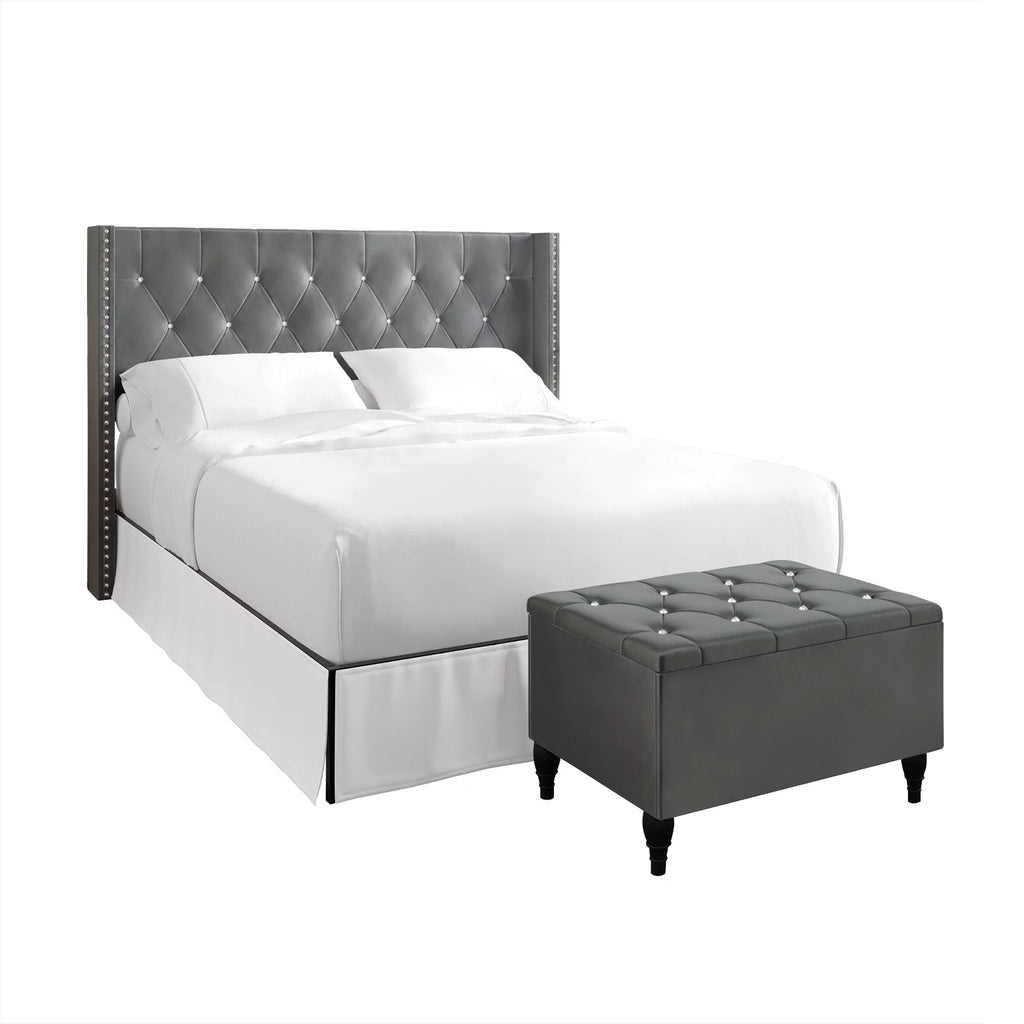 Black Velvet Upholstered Storage Bench Bed A46761