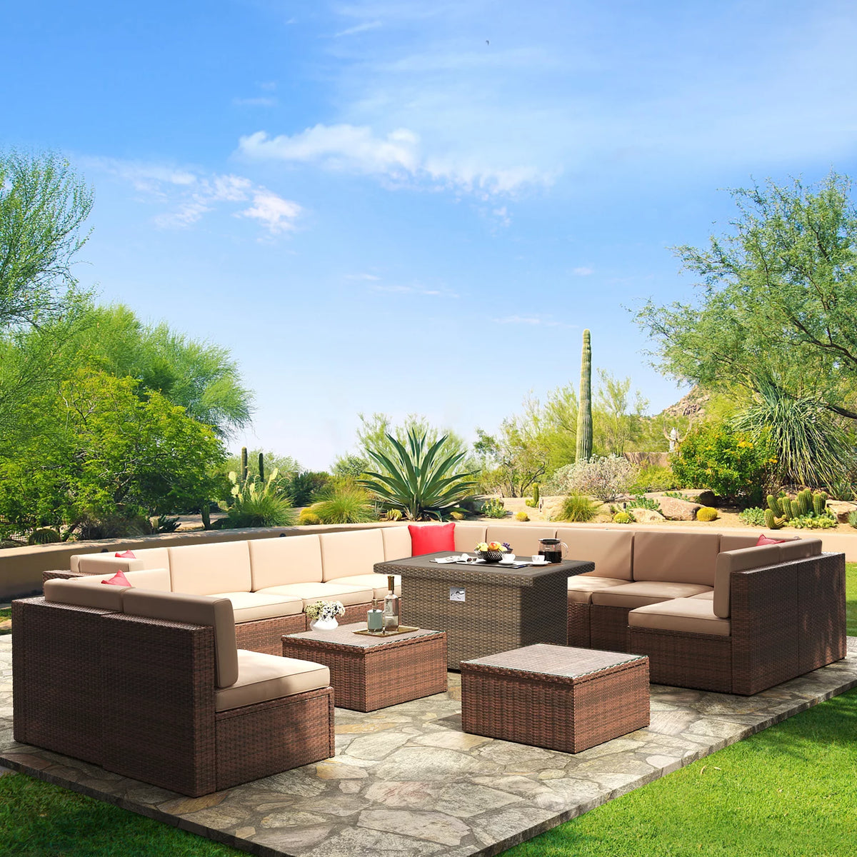 8 Pcs Patio Furniture Set with Fire Pit Table F513
