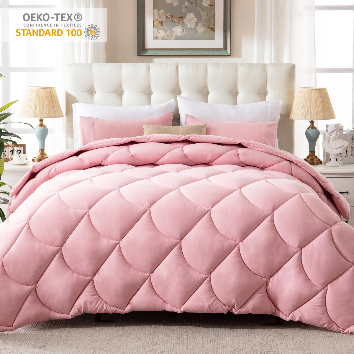3 Pieces Reversible California King Pink Comforter Set V37271