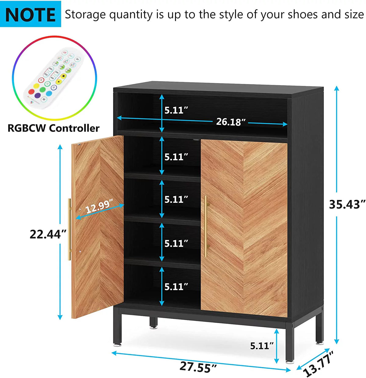Brown 5-Tier Shoe Cabinet with Doors and Shelves J6505