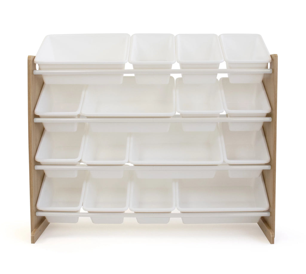 Kids Wood Toy Storage Organizer with 16 White Plastic Bins W919394