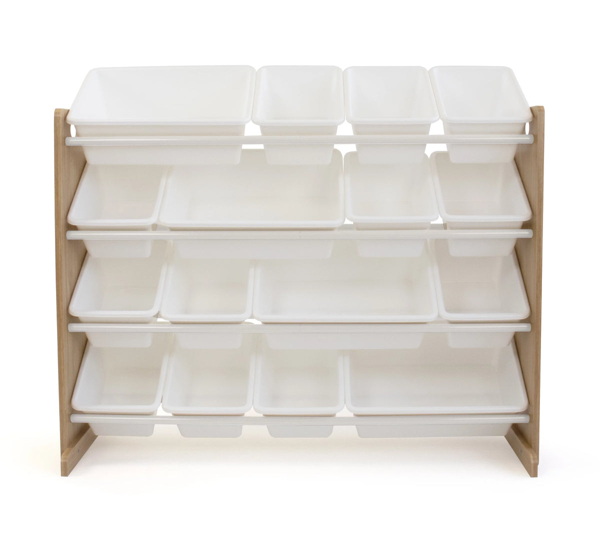 Kids Wood Toy Storage Organizer with 16 White Plastic Bins W919394