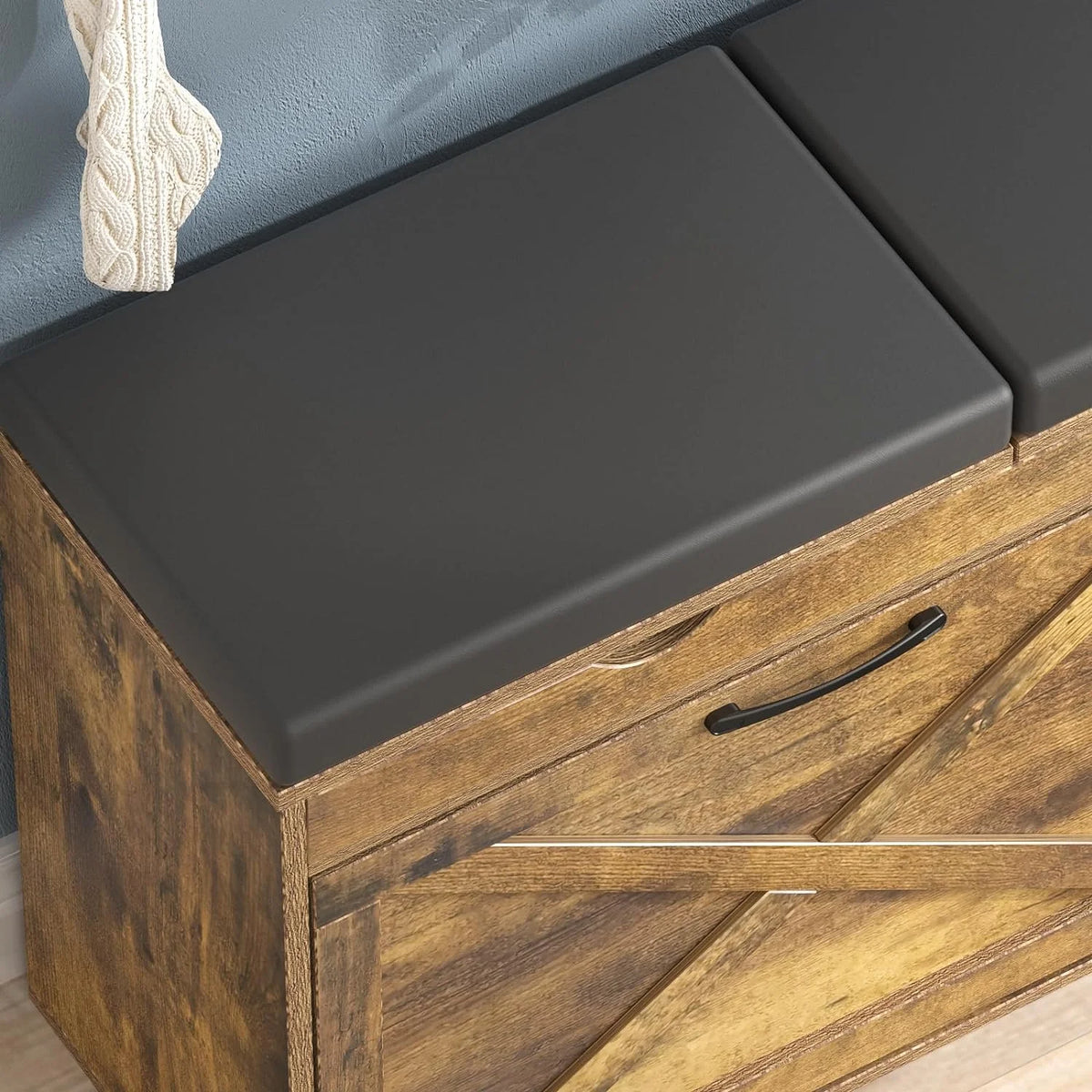 Rustic Brown Shoe Storage Bench with Flip Drawer O915640