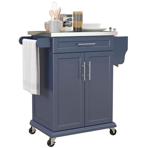 Black Rolling Kitchen Cart with Stainless Steel Countertop W834841