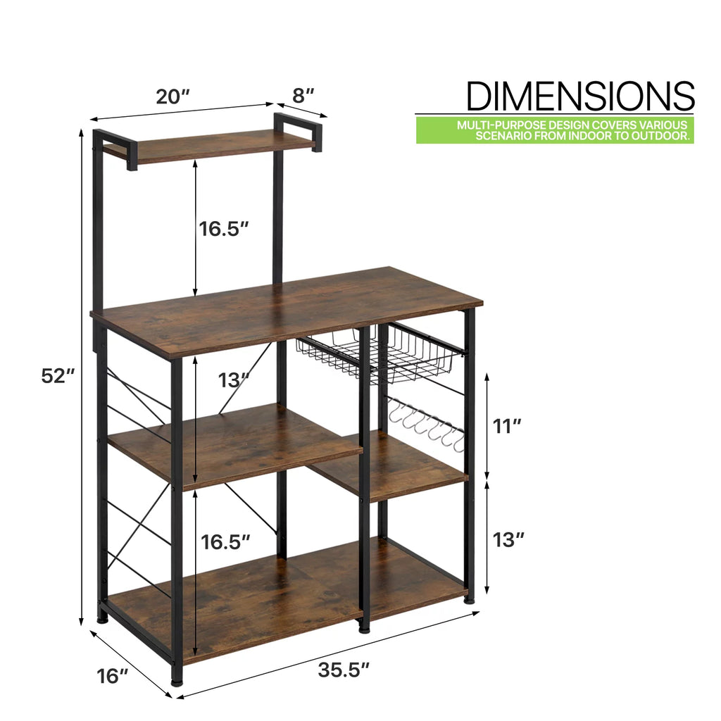 Brown 6 Shelves Kitchen Bakers Rack C5102