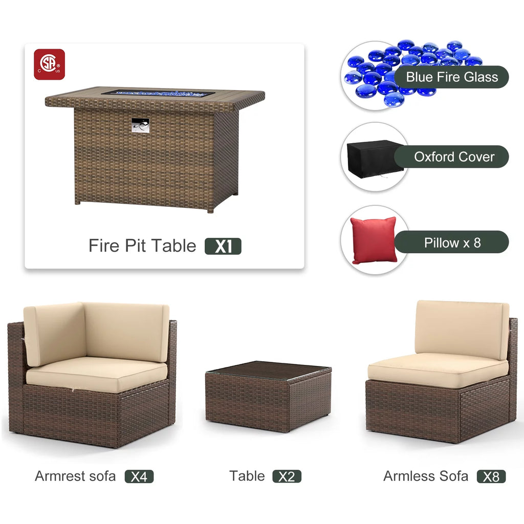 8 Pcs Patio Furniture Set with Fire Pit Table F513