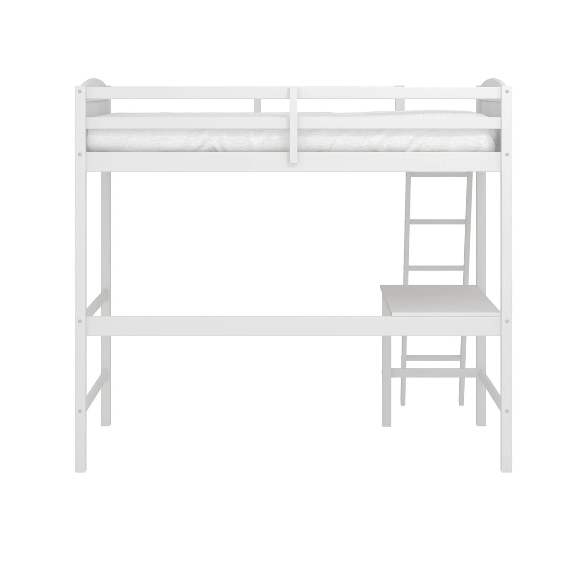 White Wood Twin Loft Bed with Desk J2167