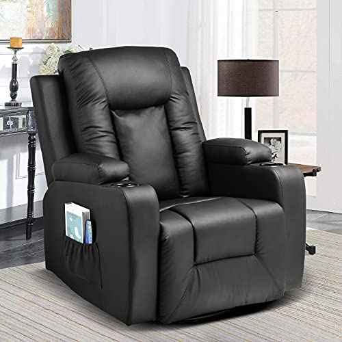 Black Swivel Rocker Recliner Chair with Cup Holders X651