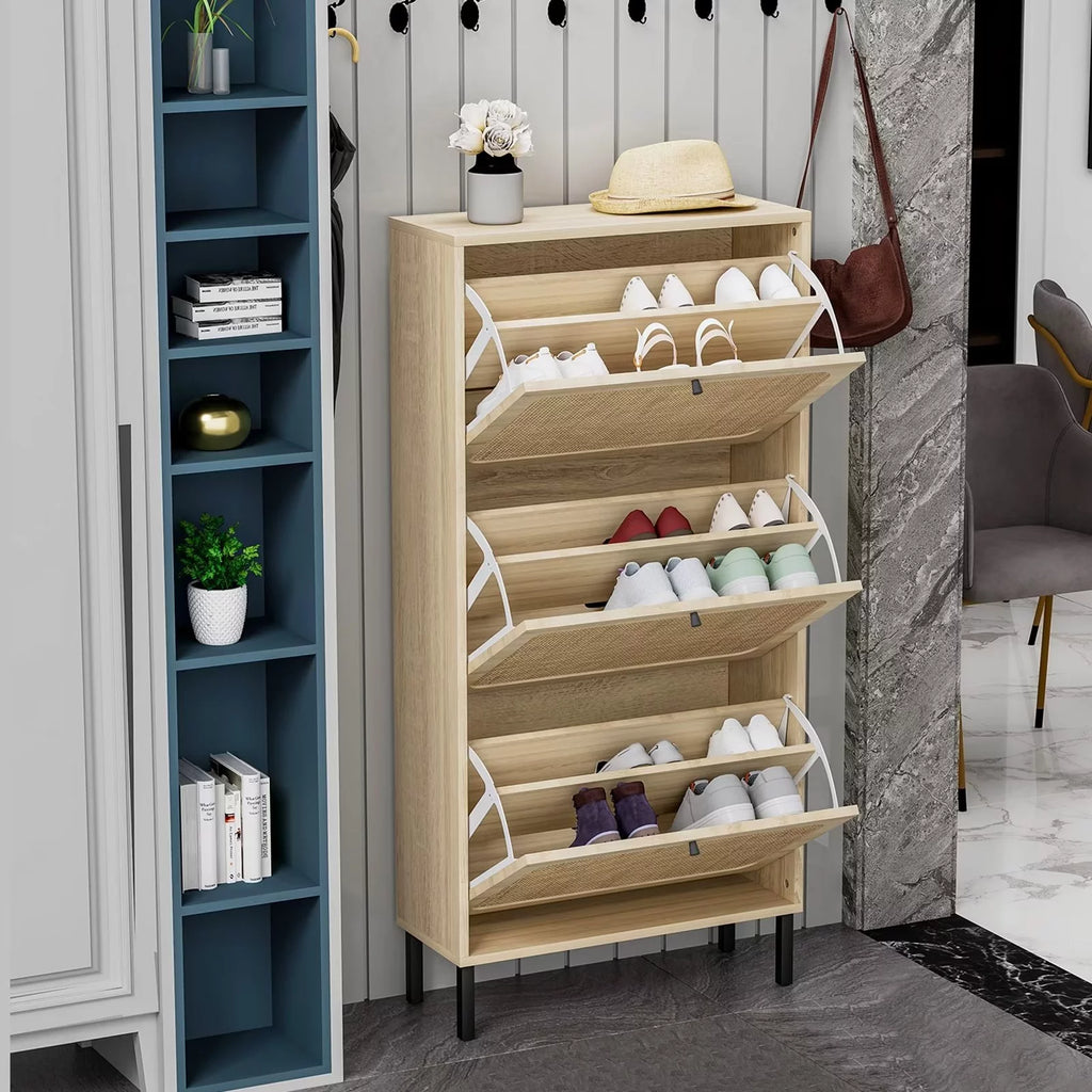3 Flip Drawer Rattan Shoe Cabinet with Adjustable Shelves T469