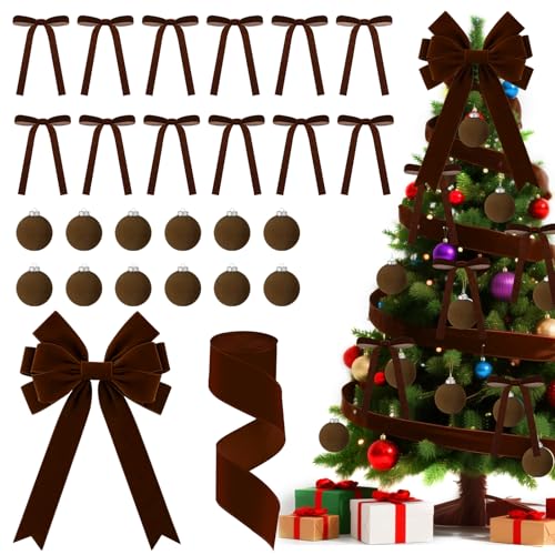 26 PCS Wine Red Velvet Christmas Ornaments Kit G6337
