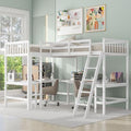 White L-Shaped Wood Twin Size Loft Bed with Desk and Ladder V35515