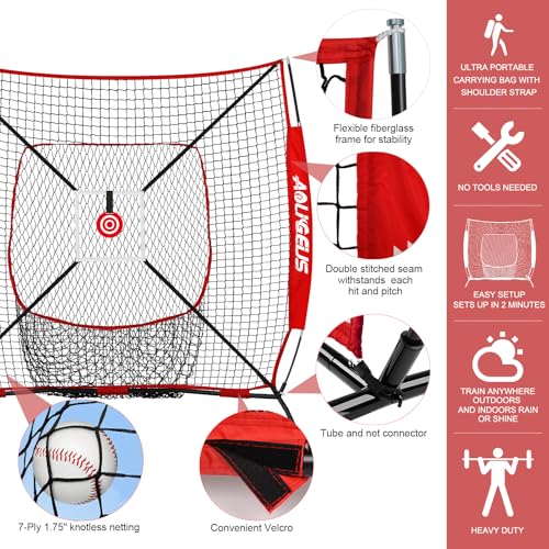 6'X6' Baseball Softball Practice Net with Batting Tee and Ball Caddy W1218