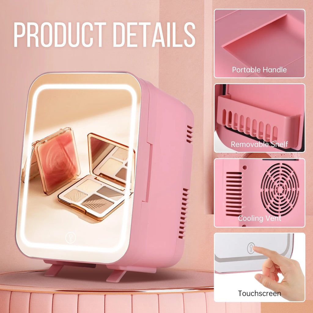 4L Portable Cooler and Warmer Skincare Fridge with LED Mirror M1359