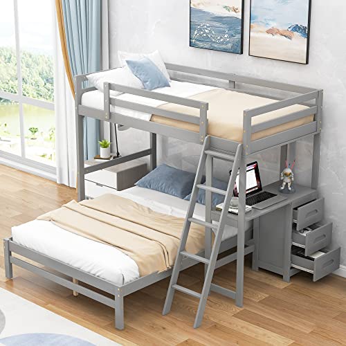 White Twin Over Twin Wood House Bunk Bed with Slide and Storage Staircase A103900