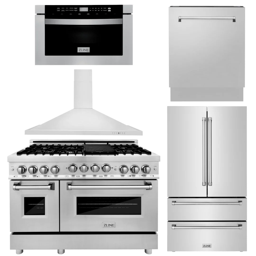 48 in. Gas Range, Range Hood, Microwave Drawer, Dishwasher, Refrigerator X829