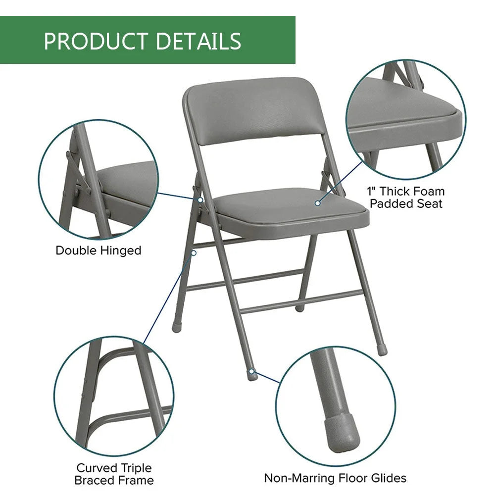 2-Pack Grey Folding Metal Chair with Backrest Padded Seats G9444