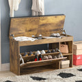 Rustic Brown Shoe Storage Bench with Flip Drawer O915640
