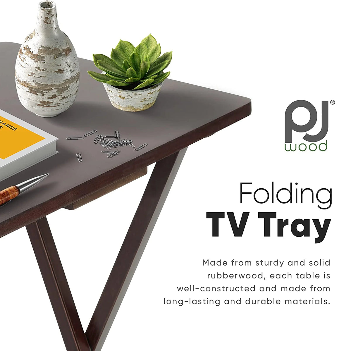 Folding TV Tray Tables with Storage Rack, Espresso, 5 Piece Set W324615
