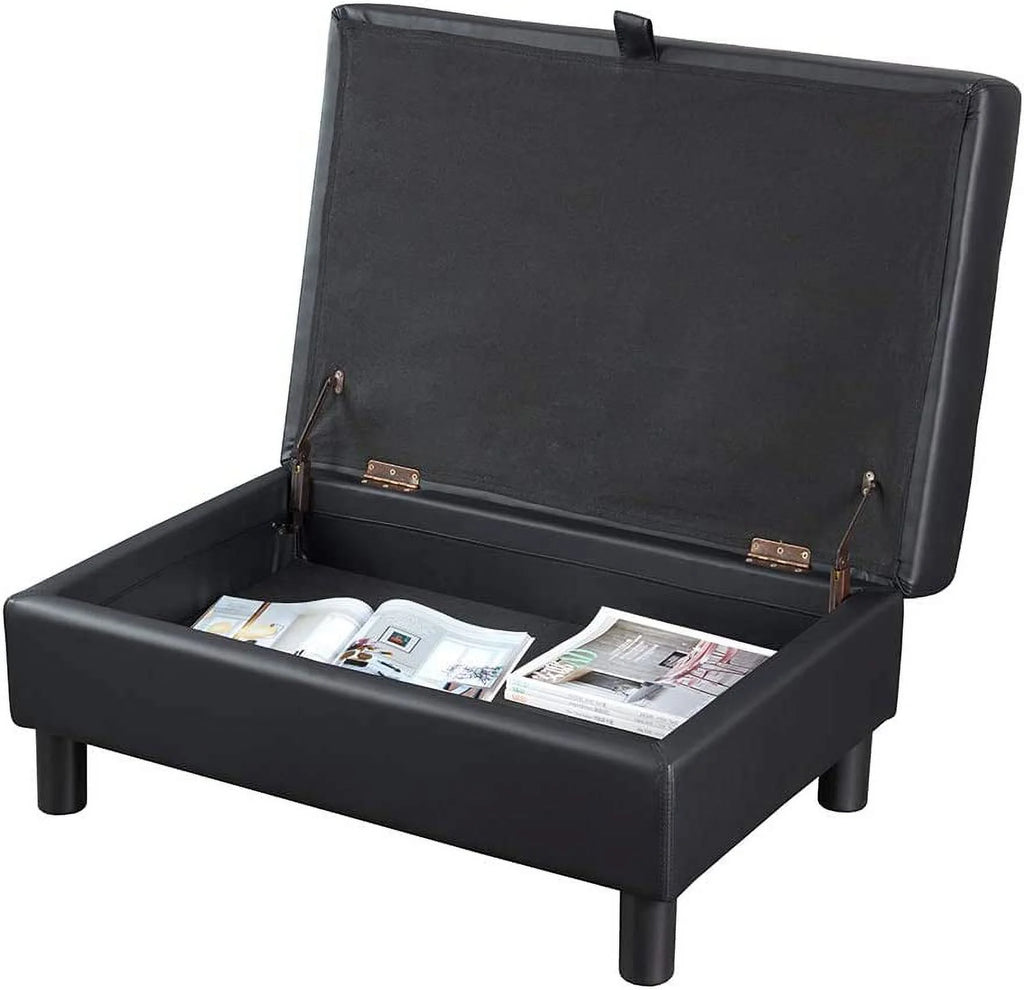 L-Shape Faux Leather Sectional Sofa with Chaise and Ottoman V953
