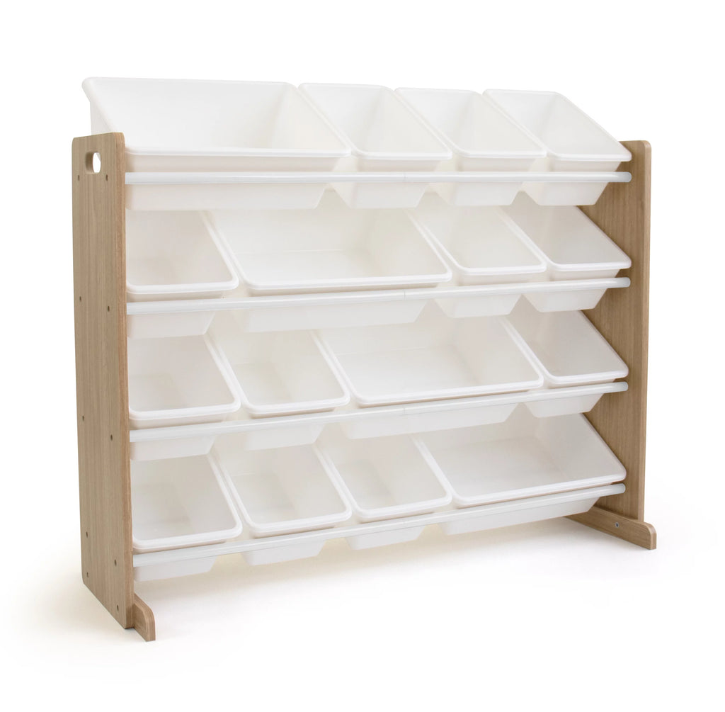 Kids Wood Toy Storage Organizer with 16 White Plastic Bins W919394